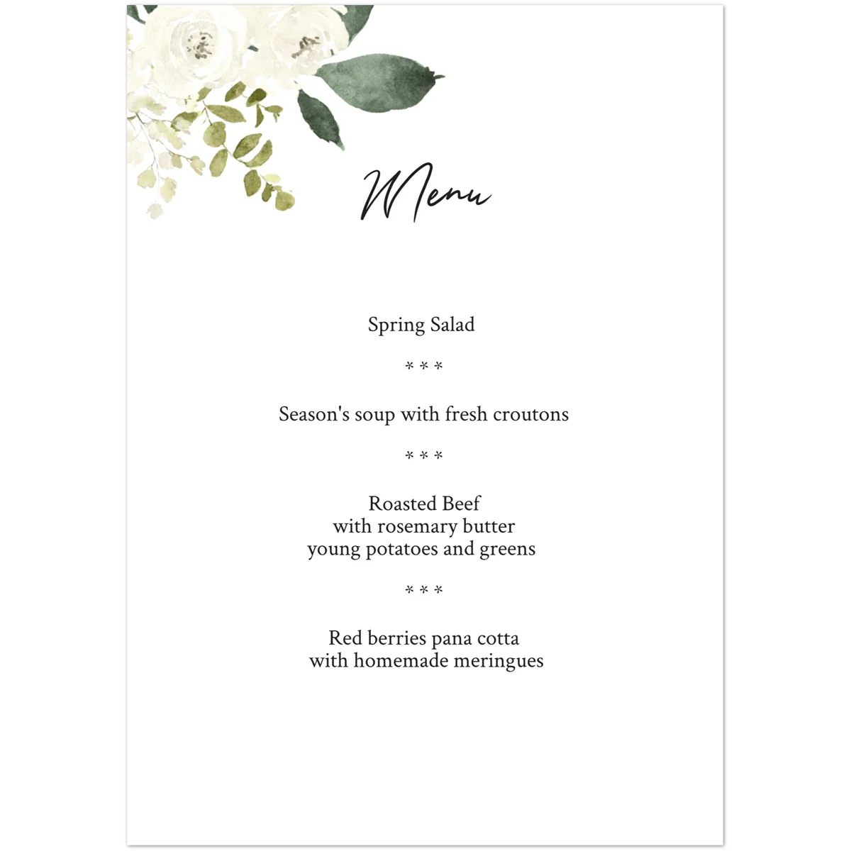 Watercolour Bloom Menu